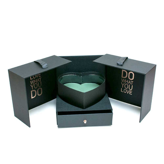 Square Flower Box with Heart Shape Container and Drawer Enclosed With Liners And Foams