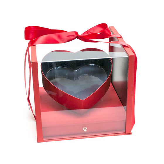 Acrylic Square Flower Box with  Tilted Heart with Drawer