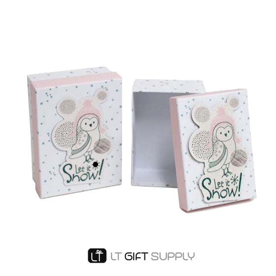 White Let it Snow Owl Rectangle Christmas Boxes(set of 2)