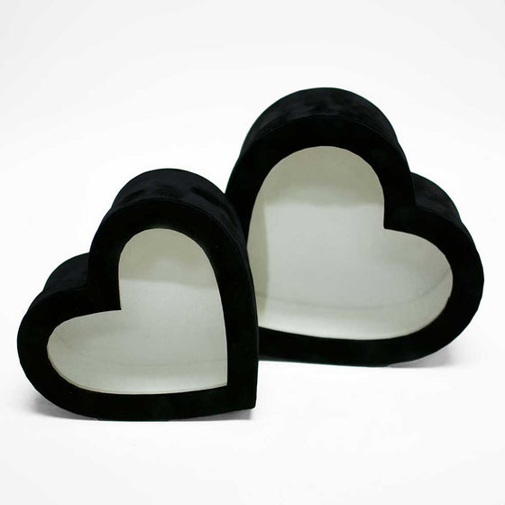 Velvet Heart Shaped Flower Box with Window  Set of 2