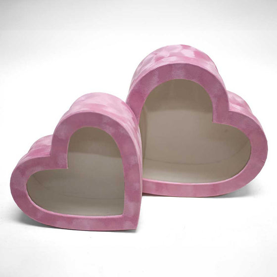 Velvet Heart Shaped Flower Box with Window  Set of 2